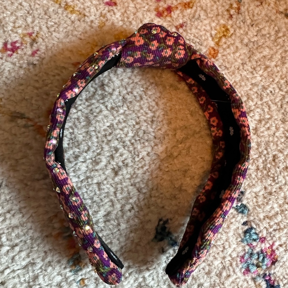 Lele Sadoughi Plum Wildflower Crystal Floral Slim Knotted Headband